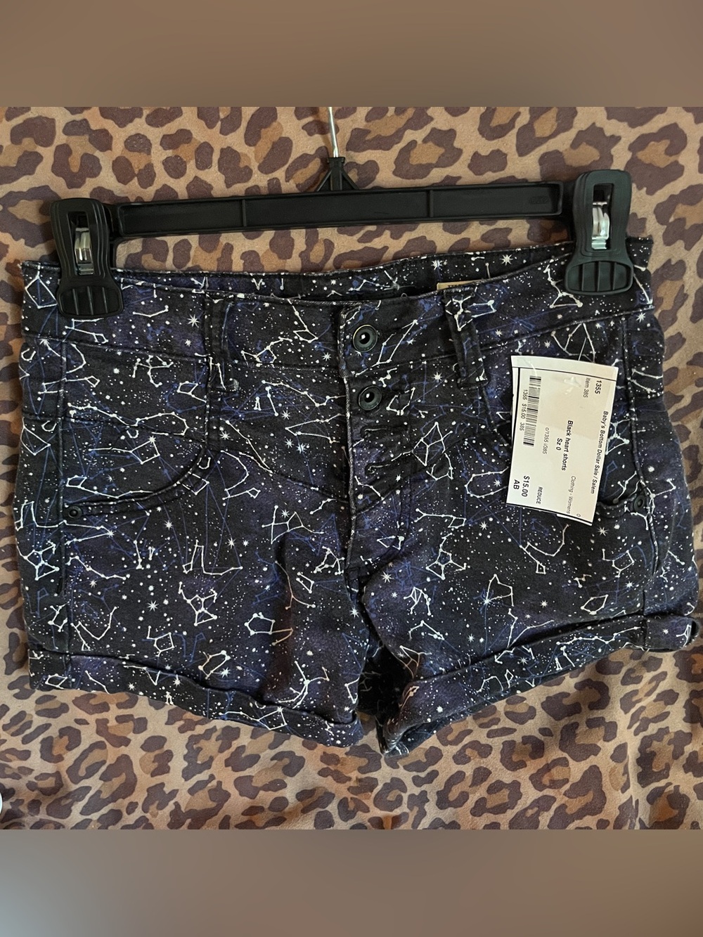 Blackheart Constellation Print Jean Shorts - Black/Blue
